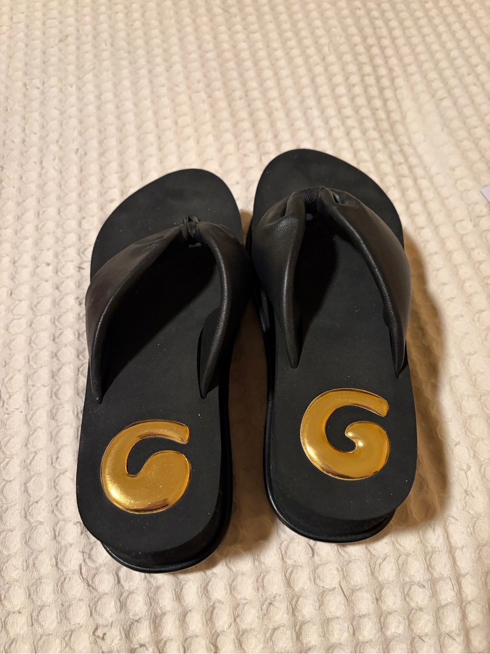 cult gaia Black Sandal Thong with Gold Emblem-size 7 US. Worn once.
